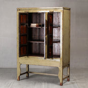 Distressed Yellow Lacquer Real Antique Moon Storage Cabinet