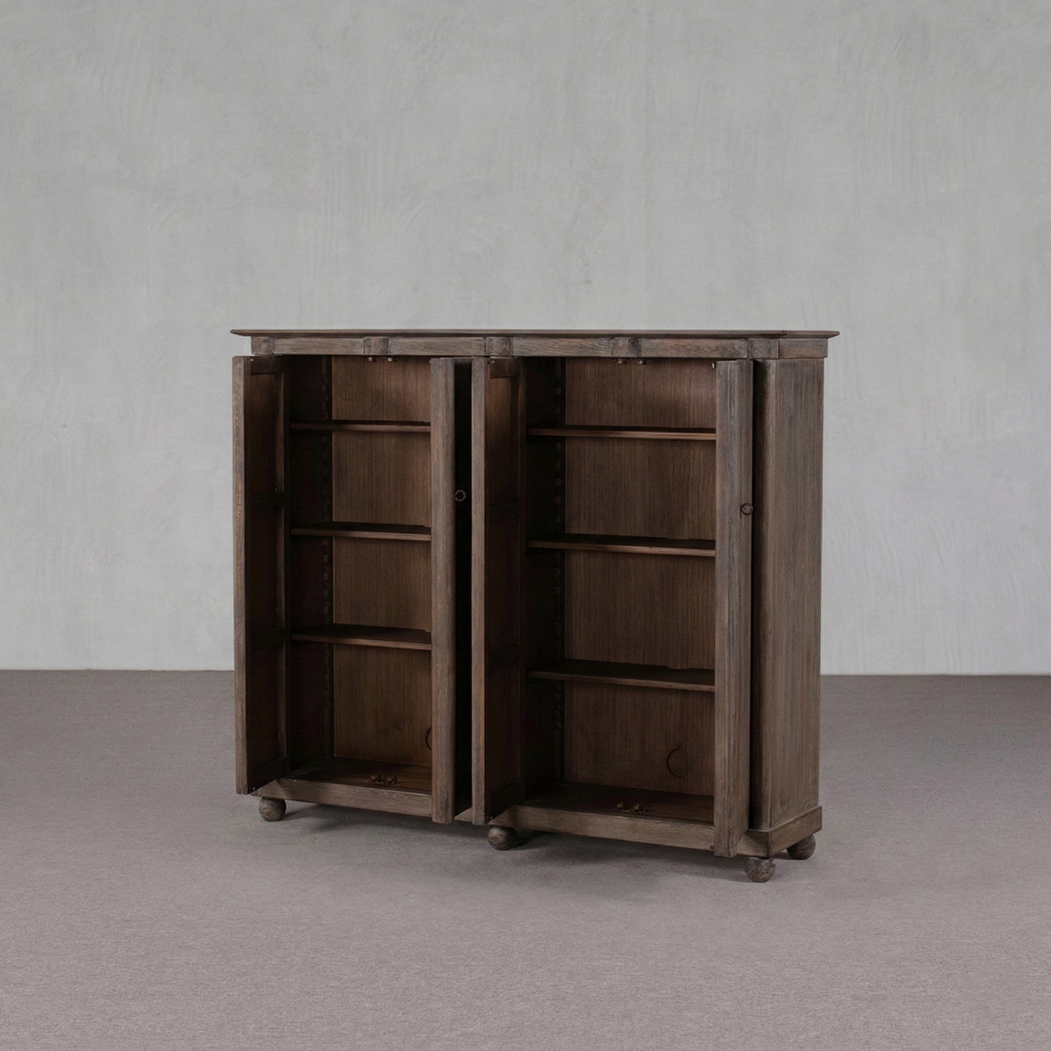 Aged Grey Real Antique Elm Two-Door Natural Wood Cabinet