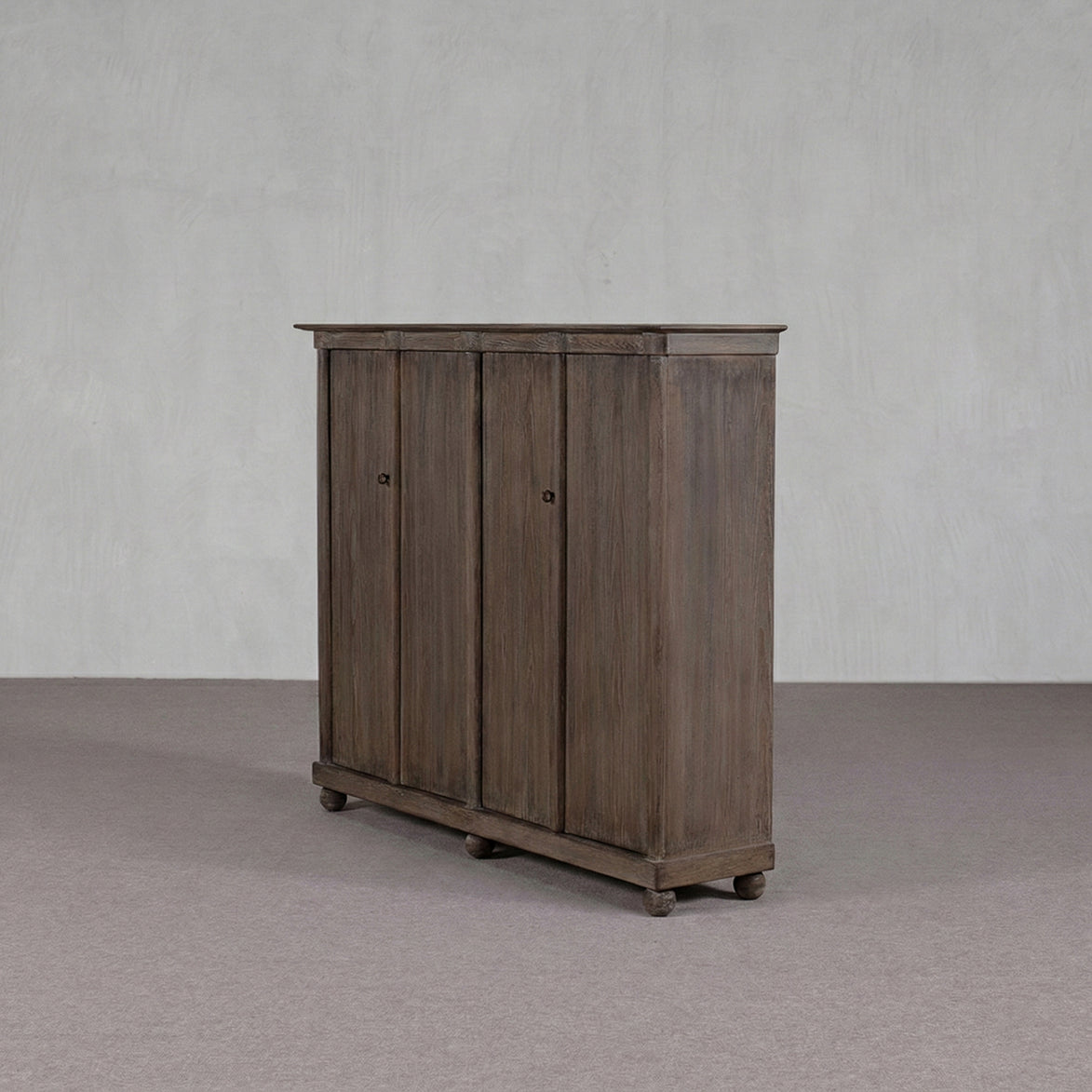 Aged Grey Real Antique Elm Two-Door Natural Wood Cabinet