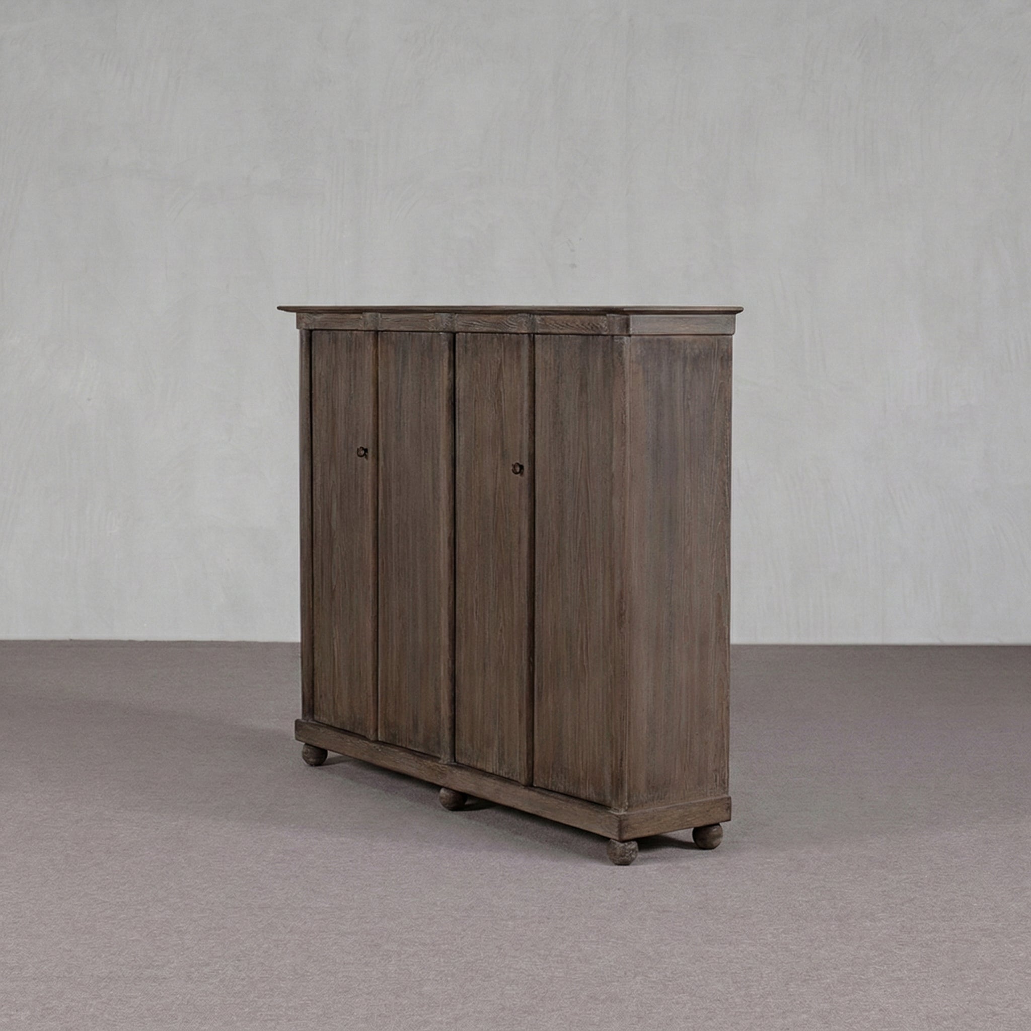 Aged Grey Real Antique Elm Two-Door Natural Wood Cabinet