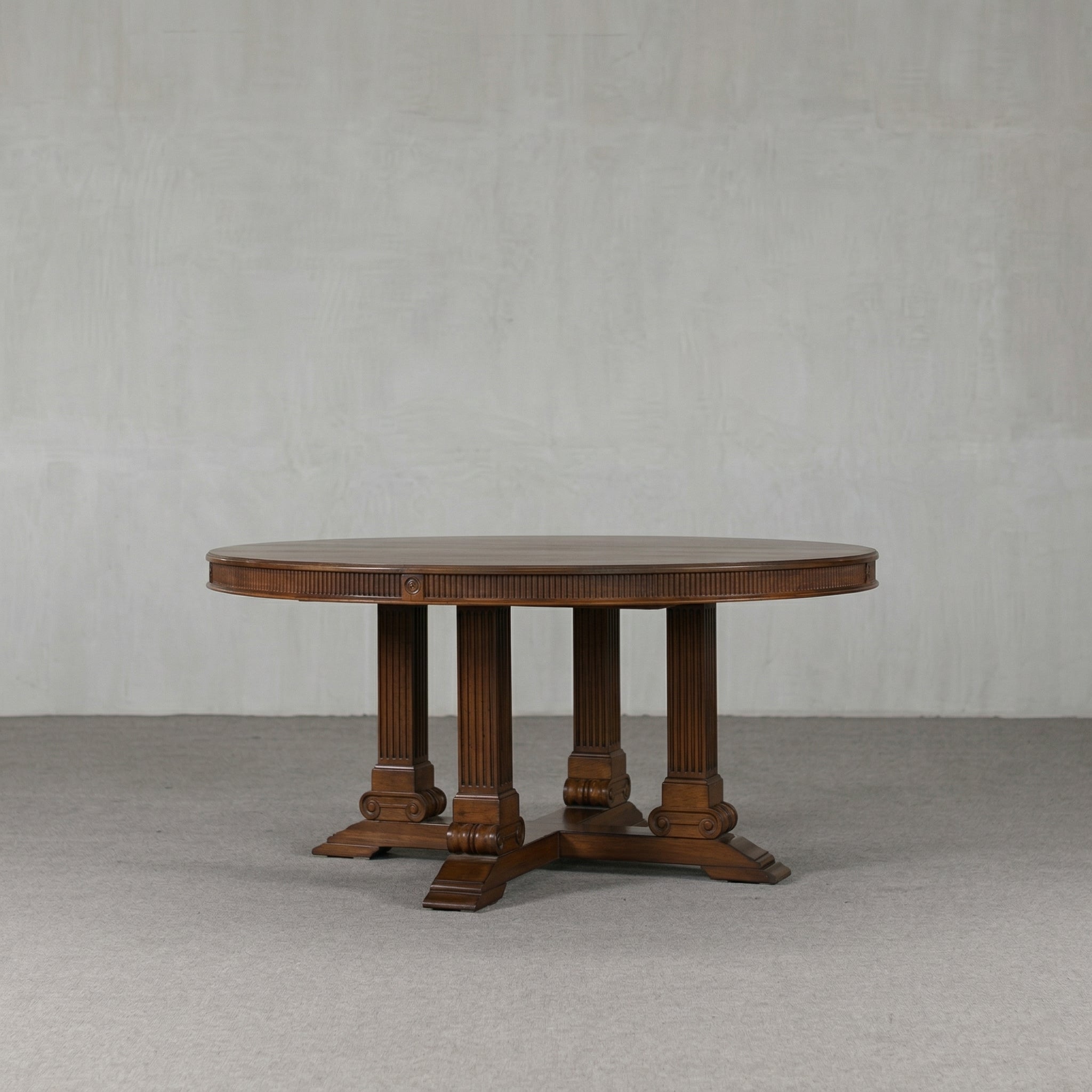 Colonial Teak Real Antique Round Four-Pillar Dining Table