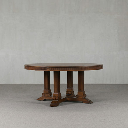 Colonial Teak Real Antique Round Four-Pillar Dining Table