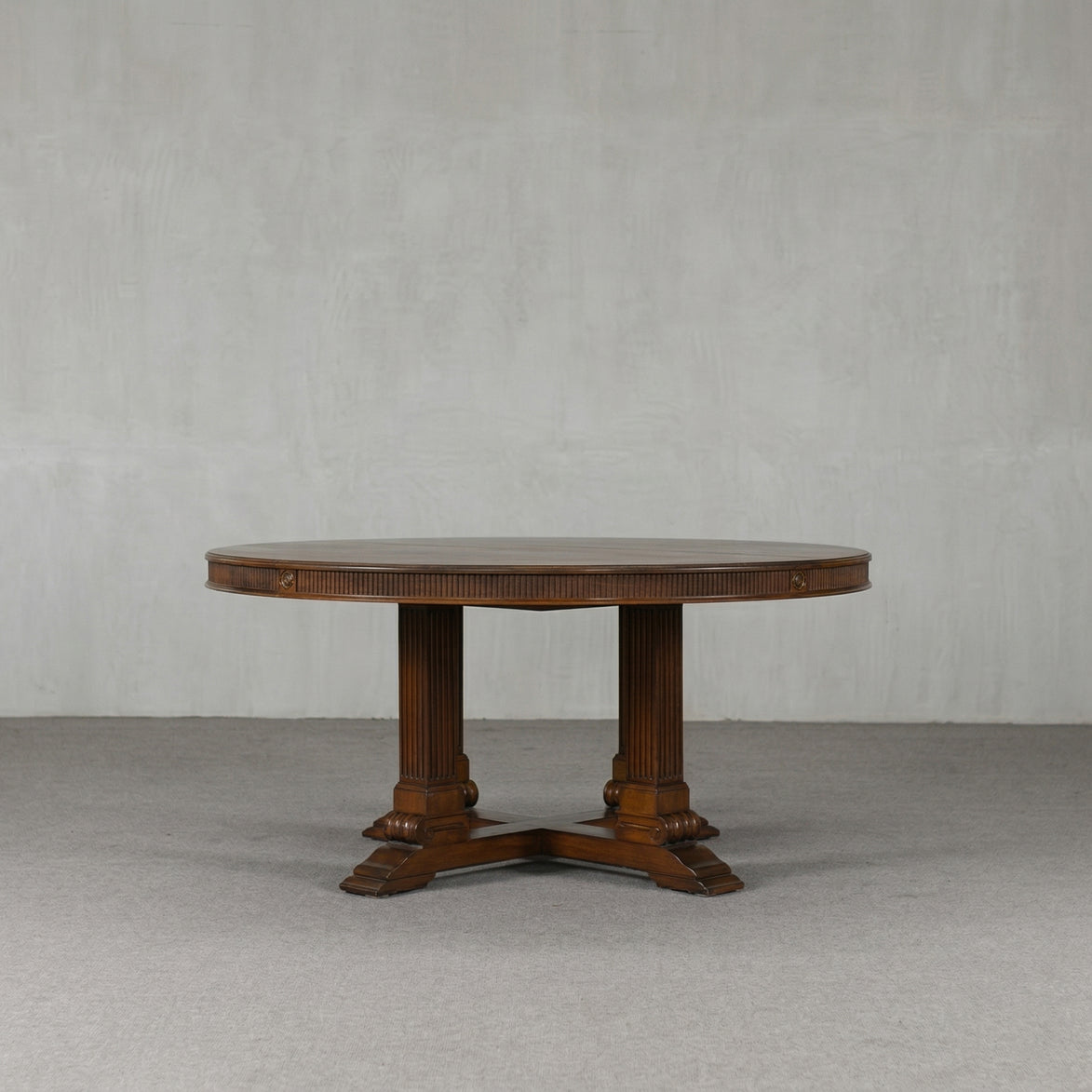 Colonial Teak Real Antique Round Four-Pillar Dining Table