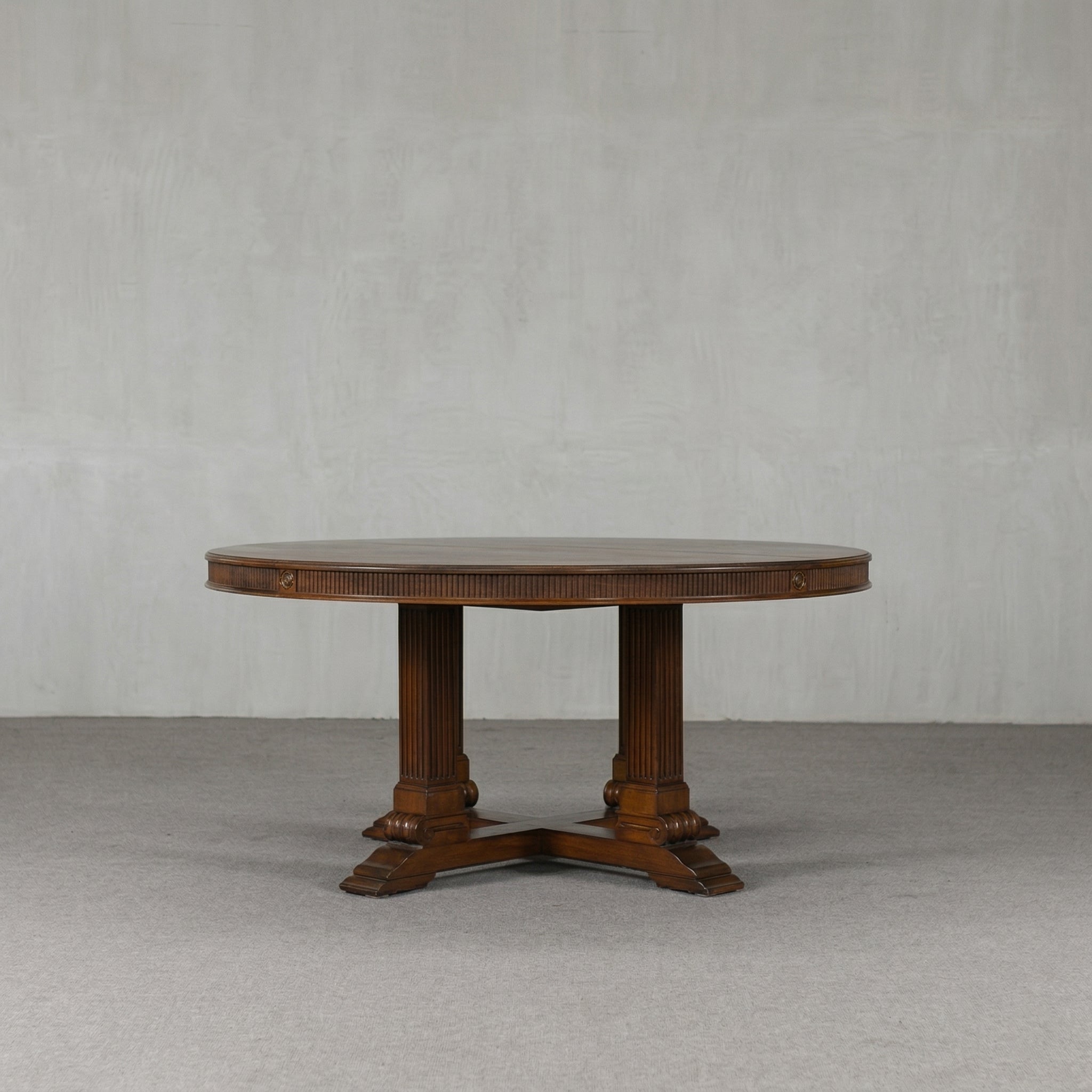 Colonial Teak Real Antique Round Four-Pillar Dining Table