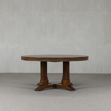 Colonial Teak Real Antique Round Four-Pillar Dining Table