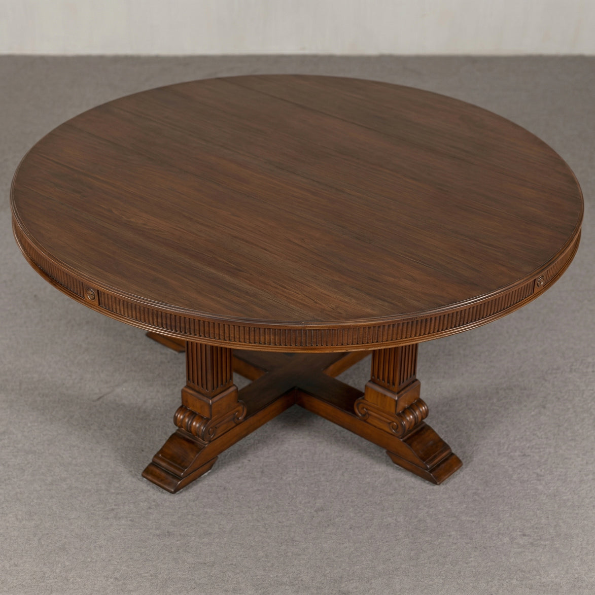 Colonial Teak Real Antique Round Four-Pillar Dining Table