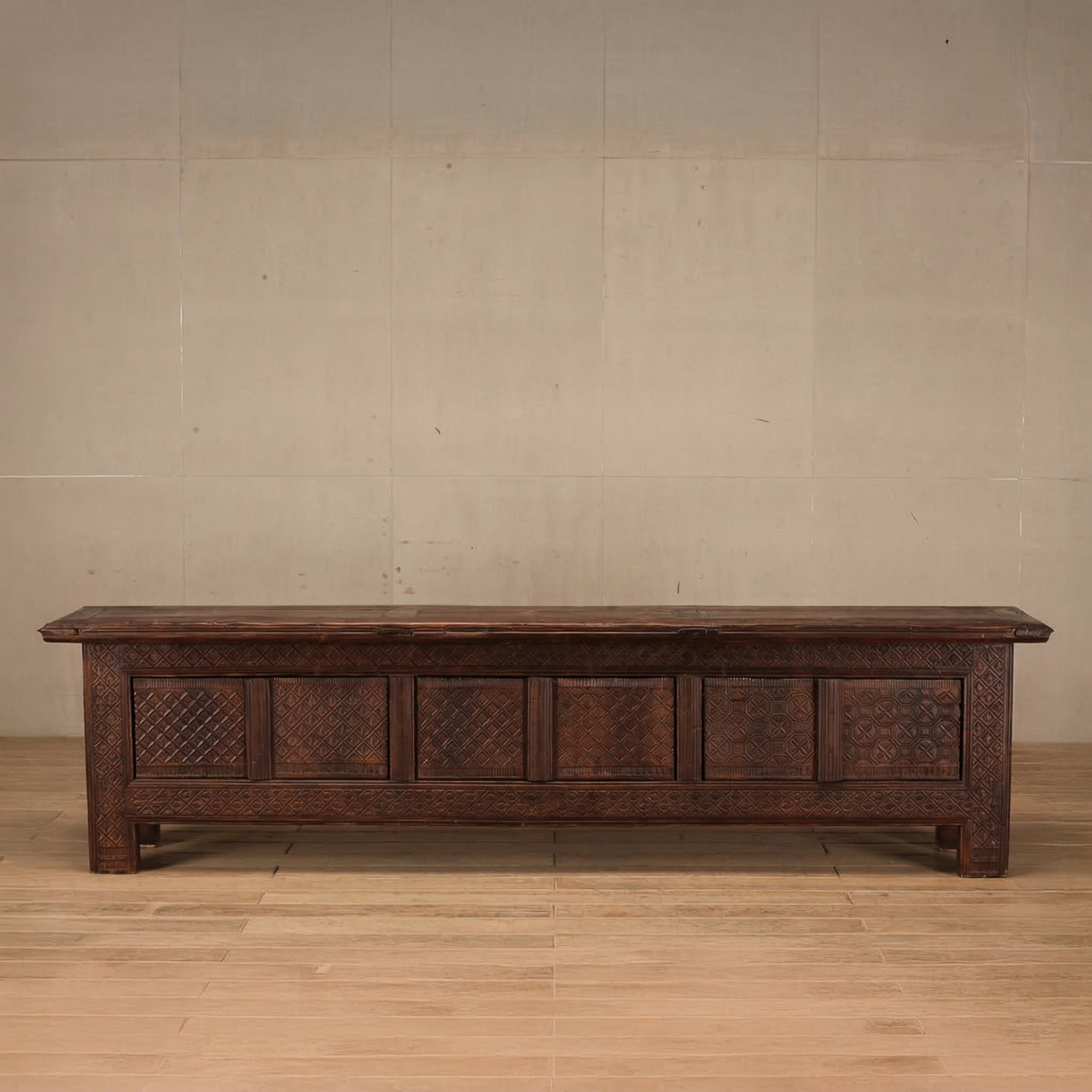 Shibui Dark Wood Geometric Carved Long TV unit