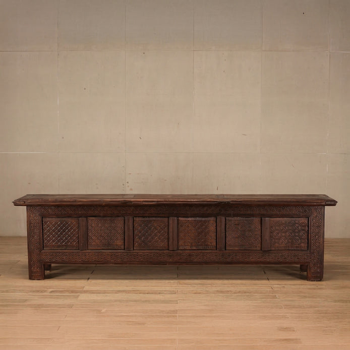 Shibui Dark Wood Geometric Carved Long TV unit