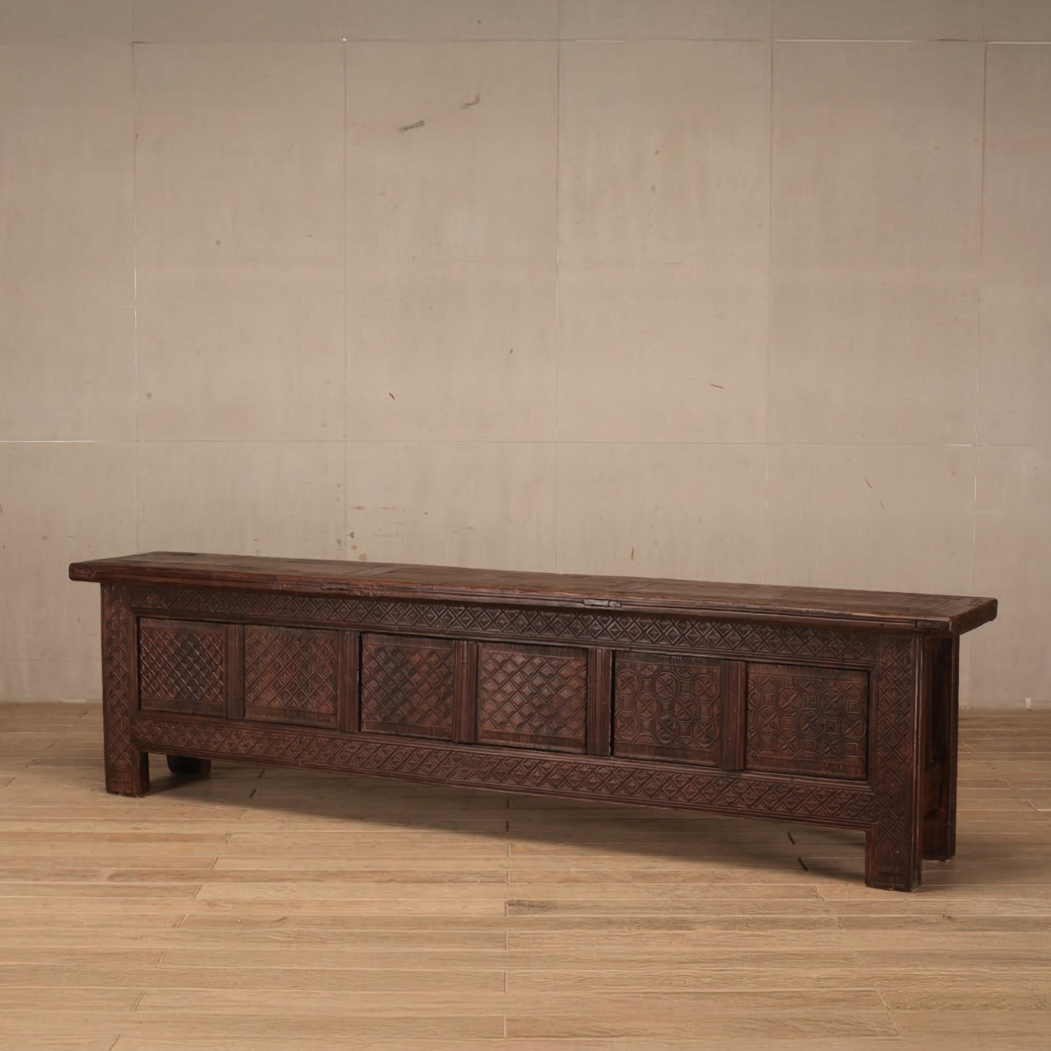 Shibui Dark Wood Geometric Carved Long TV unit