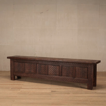 Shibui Dark Wood Geometric Carved Long TV unit