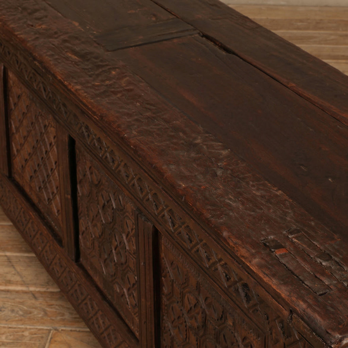 Shibui Dark Wood Geometric Carved Long TV unit