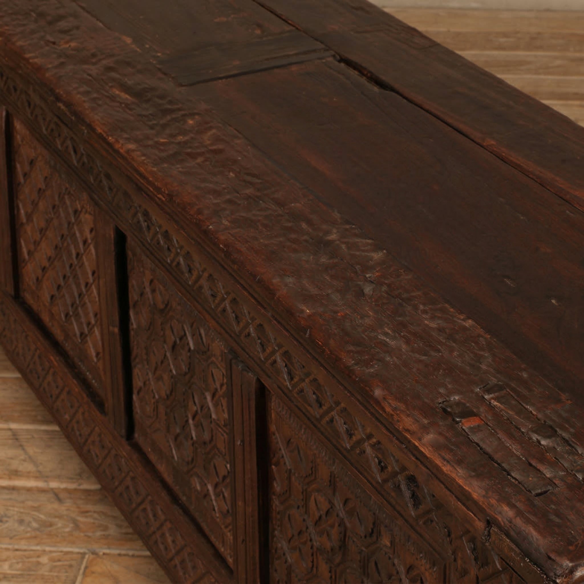 Shibui Dark Wood Geometric Carved Long TV unit