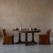 Colonial Teak Real Antique Round Four-Pillar Dining Table