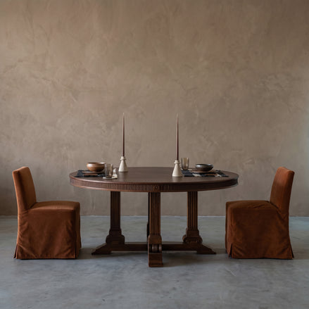 Colonial Teak Real Antique Round Four-Pillar Dining Table