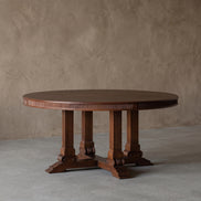 Colonial Teak Real Antique Round Four-Pillar Dining Table