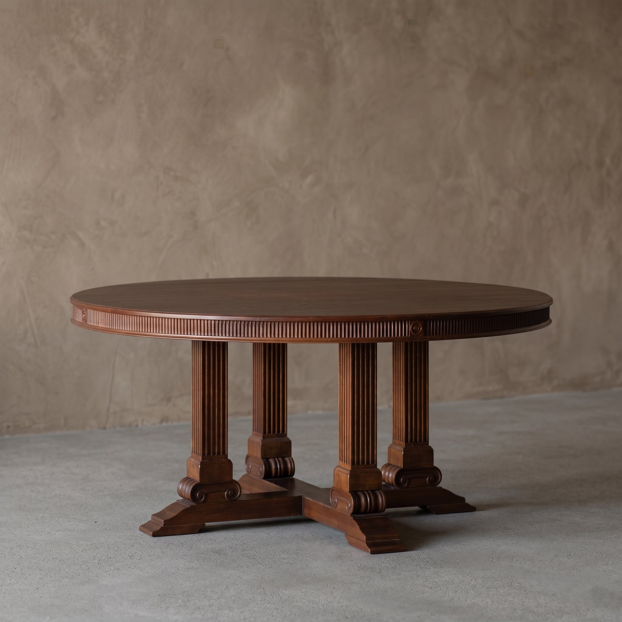 Colonial Teak Real Antique Round Four-Pillar Dining Table