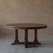 Colonial Teak Real Antique Round Four-Pillar Dining Table