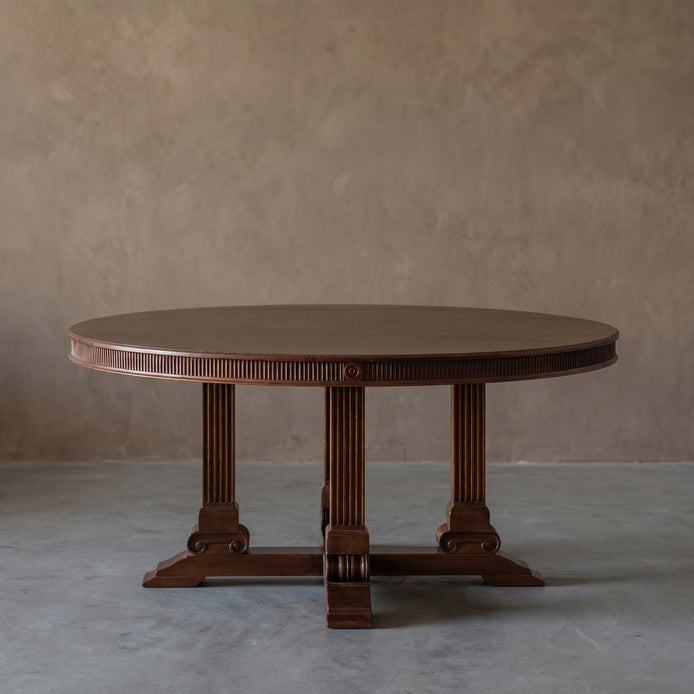 Colonial Teak Real Antique Round Four-Pillar Dining Table