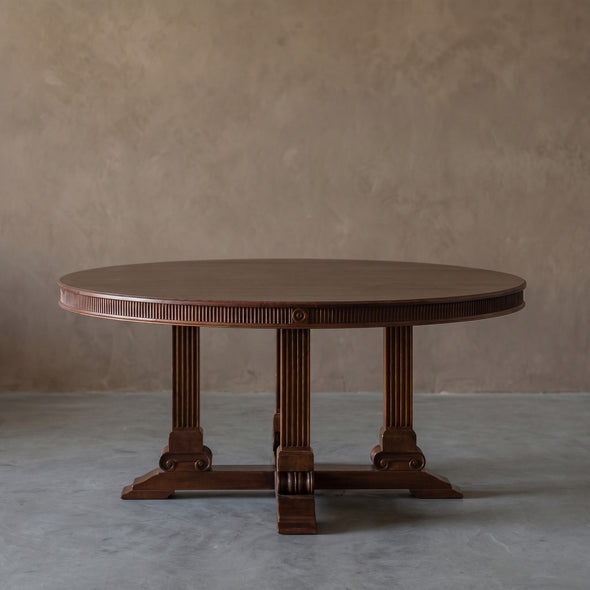 Colonial Teak Real Antique Round Four-Pillar Dining Table